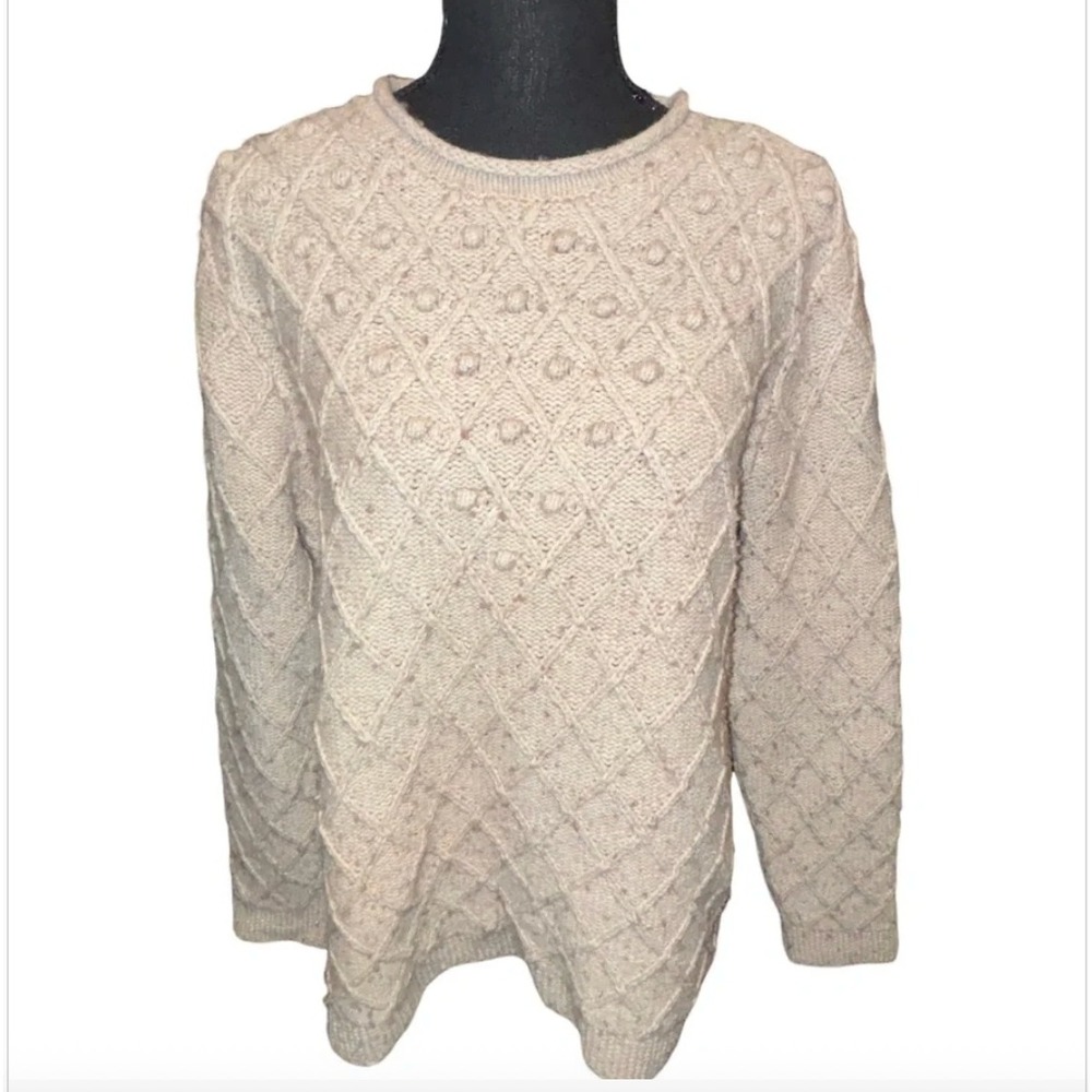 Lands End Womens Diamond Cable Knit Sweater 2X (20W - 22W) Chunky Oatmeal Beige